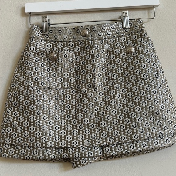 Maje Ivane Gold Metallic Floral Skort French Size 34, US Size XS - Picture 3 of 4